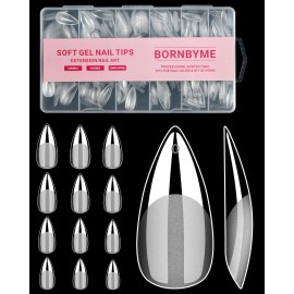 Medium Stiletto Nail Tips, BORNBYME 504PCS Pre Buff Full Cover Shaped Nail Extenison Tips Half Matte Gel X Nail Tips