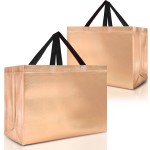Nush Nush Rose Gold Gift Bags Extra Large Size - Set of 12 XL Reusable Gift Bags With Handles, Black - Ideal for Xmas, Thanksgiving, Wedding, Bachelorette, Birthday, Party Favor - 15.5W x 6D x 12H