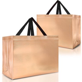 Nush Nush Rose Gold Gift Bags Extra Large Size - Set of 12 XL Reusable Gift Bags With Handles, Black - Ideal for Xmas, Thanksgiving, Wedding, Bachelorette, Birthday, Party Favor - 15.5W x 6D x 12H