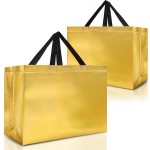 Nush Nush Gold Gift Bags Extra Large - Set of 12 Reusable XL Gift Bags With Handles, Black - Ideal XL Goodie Bag for Xmas, Thanksgiving, Wedding, Bachelorette, Birthday Party Favors - 15.5Wx6Dx12H
