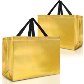 Nush Nush Gold Gift Bags Extra Large - Set of 12 Reusable XL Gift Bags With Handles, Black - Ideal XL Goodie Bag for Xmas, Thanksgiving, Wedding, Bachelorette, Birthday Party Favors - 15.5Wx6Dx12H