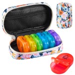 Serfeymi Weekly Travel Pill Organizer 2 Times A Day AM PM Upgraded Rainbow Pill Box 7 Day with Portable Zipper Canvas Pill Case, Medicine Organizer for Pills, Vitamins, Fish Oils - Bloom 01