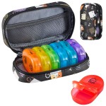 Serfeymi Weekly Travel Pill Organizer 2 Times A Day AM PM Upgraded Rainbow Pill Box 7 Day with Portable Zipper PU Leather Pill Case, Medicine Organizer for Pills, Vitamins, Fish Oils - Black 02