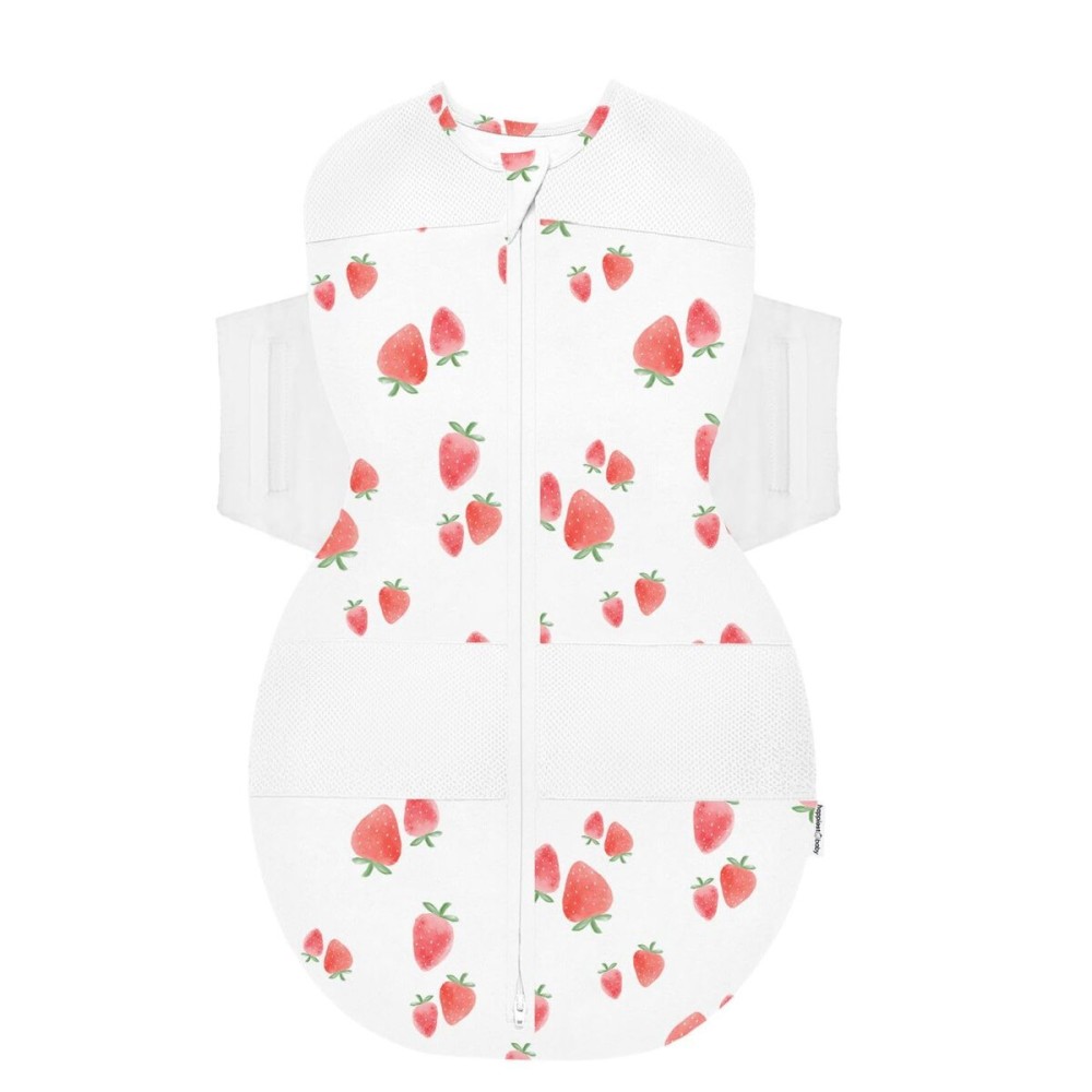 Happiest Baby SNOO Sleep Sack - 100% Organic Cotton Baby Swaddle Blanket - Doctor Designed Promotes Healthy Hip Development (Ivory Strawberries, X-Large)