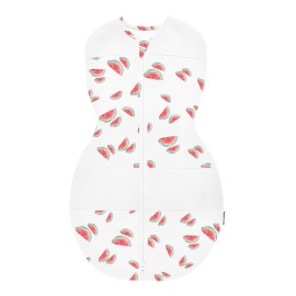 Happiest Baby Sleepea 5-Second Swaddle - 100% Organic Cotton Baby Swaddle Blanket - Doctor Designed Promotes Healthy Hip Development (Ivory Watermelons, X-Large)