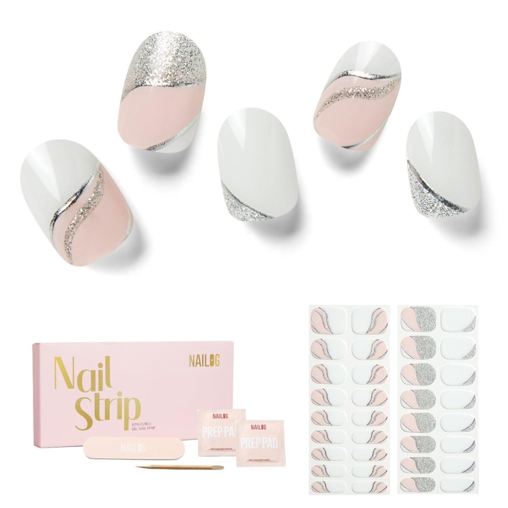 NAILOG Semi Cured Gel Nail Strips 34 pcs| Buy 2 Get 1 UV Lamp | Long Lasting Nail Polish Sticker Wraps with Glossy Gel Finish, Be with You