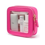 Popvibe Mini Makeup Bag Clear Small Travel Cosmetic Case Leather Cute Hot Pink Pouch for Purse Organizer Make Up Bag for Women Car Toiletry Bag with Zipper for School