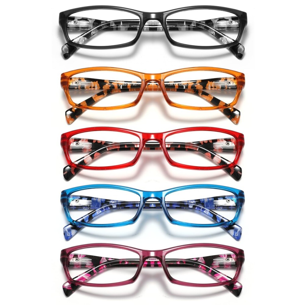 kunchu 5 Pack Reading Glasses for Women Men - Blue Light Blocking Spring Hinge Computer Readers Anti Glare UV Eyeglasses (Black Floral, 0.5, x)