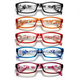 kunchu 5 Pack Reading Glasses for Women Men - Blue Light Blocking Spring Hinge Computer Readers Anti Glare UV Eyeglasses (Clear Floral, 4.0, x)