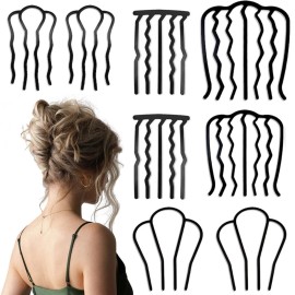 8 Piece Hair Side Combs French Twist Comb Metal Hair Fork Clip Teeth Hair Pin Stick for Updo Bun, U Shape Hair Combs Hair Tool for Vintage Hairstyle Hair Accessories