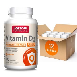 Jarrow Formulas Vitamin D3 125 mcg (5000 IU) - 100 Servings (Softgels) - Bone Health, Immune Support & Calcium Metabolism Support - Vitamin D Supplement - D3 Vitamins - 5000 IU Vitamin D (Pack of 12)