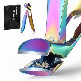 FERYES Angled Head Long Handled Toenail Clipper for Seniors - Large Wide Jaw Nail Clipper with Catcher for Thick Nails - Easier Trimming, Ergonomic Design (Rainbow