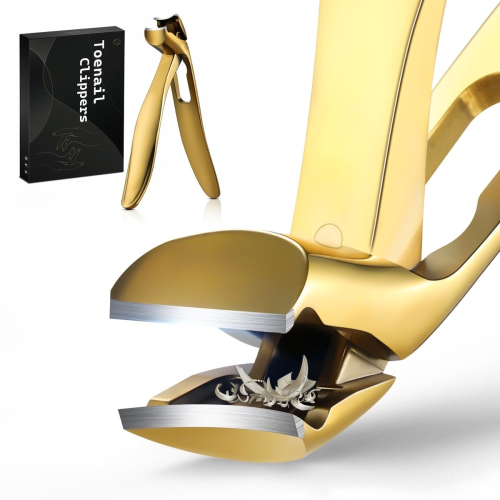 FERYES Angled Head Long Handled Toenail Clipper for Seniors - Large Wide Jaw Nail Clipper with Catcher for Thick Nails - Easier Trimming, Ergonomic Design (Gold