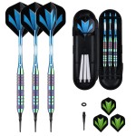 sanfeng Darts Plastic Tip Set Rainbow Blue Color 21g for Electronic Dart Board with 50 Rubber O-Rings 6 Shafts Flights Extra 50 Replacement Soft Tips Accessories