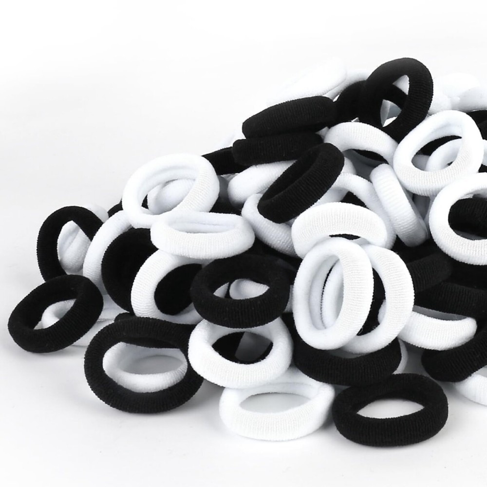Qarwayoc Small Girls Hair Ties, Baby Toddler Hair Bands, Cotton Kids Hair Ponytail Holders No Damage and Mini Baby Elastic Holders No Crease, Black and White, by NSpring