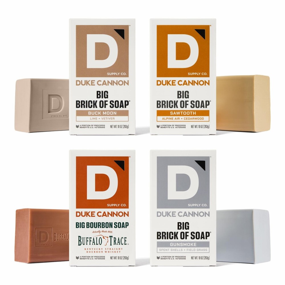 Duke Cannon Supply Co. Large Bar Soap Bundle - Men\'s Soap with Masculine Scents - USA-made - All Skin Types - Gun Smoke, Buck Moon, Sawtooth & Bourbon - 10 oz (4 Pack)