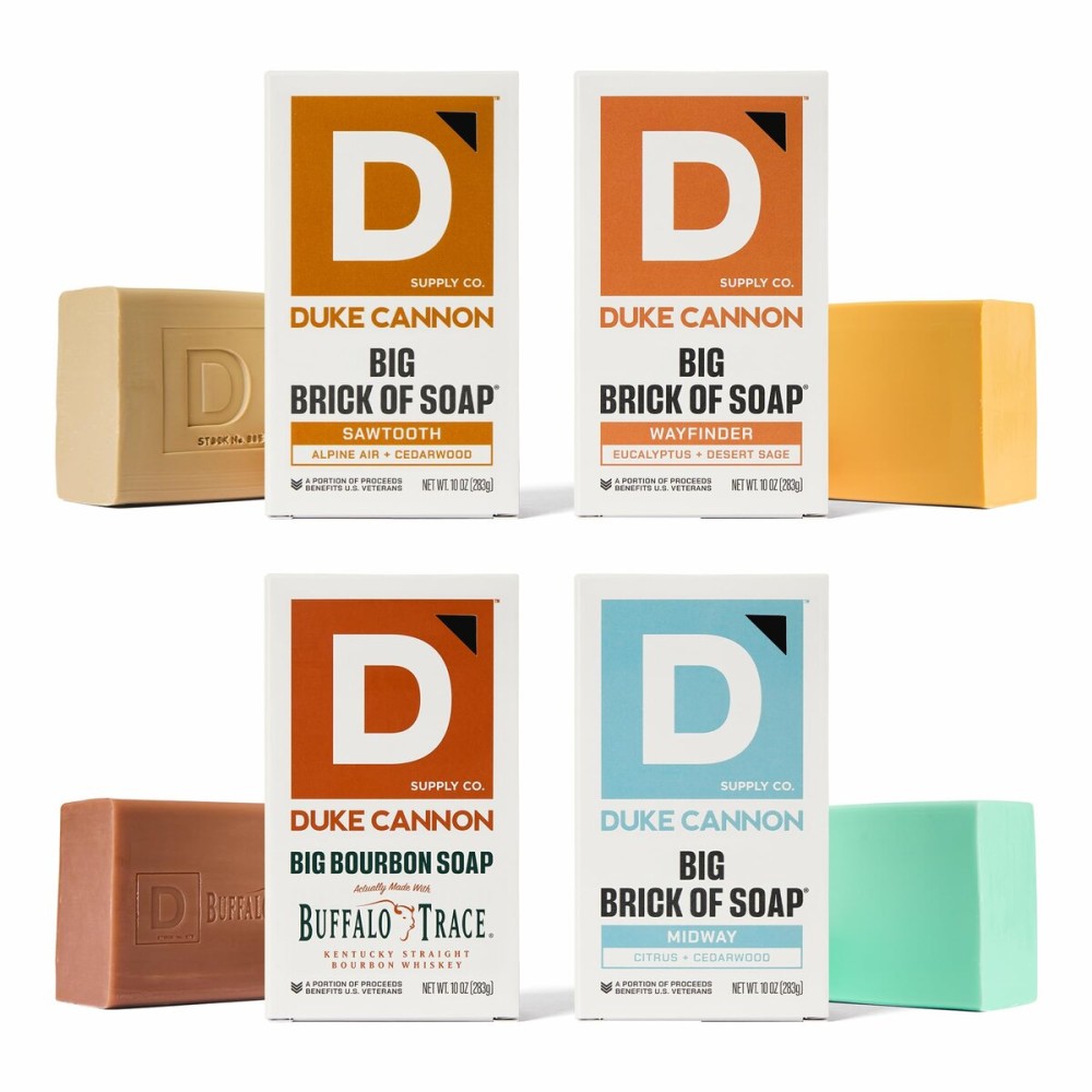Duke Cannon Supply Co. Large Bar Bundle - Masculine Scent - USA-Made - All Skin Types - Big Brick of Bourbon, Bay Rum, Gun Smoke & Old Glory - 10 oz (4 Pack)