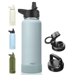 CIVAGO 40 oz Insulated Water Bottle With Straw, Stainless Steel Sports Water Cup Flask with 3 Lids (Straw, Spout and Handle Lid), Double Walled Travel Thermal Canteen Mug, Sage