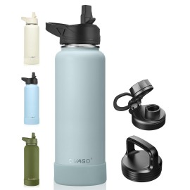 CIVAGO 40 oz Insulated Water Bottle With Straw, Stainless Steel Sports Water Cup Flask with 3 Lids (Straw, Spout and Handle Lid), Double Walled Travel Thermal Canteen Mug, Sage