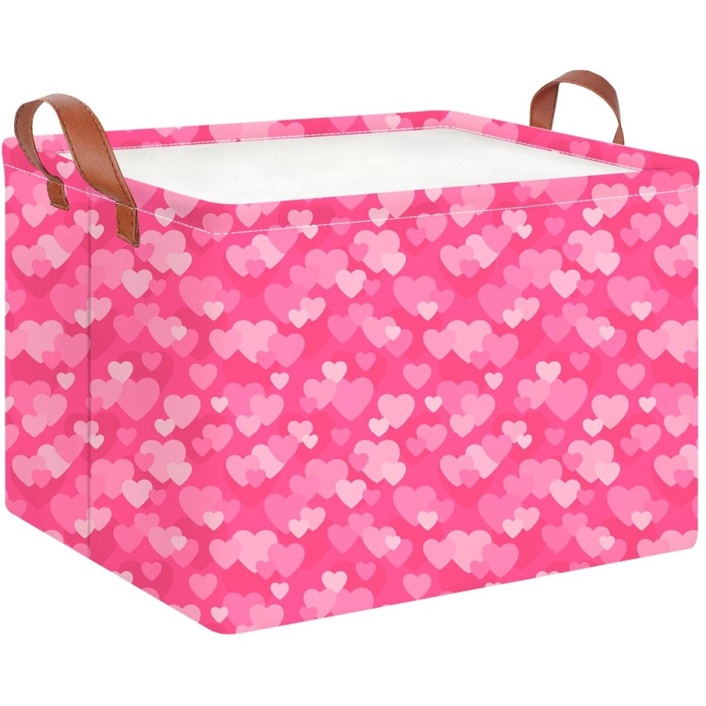 CLOCOR Rectangular Pink Valentine\'s Day Basket Empty, Heart Print Gift Basket for Valentines, Waterproof Storage Container with Handles,(Highlight Heart)