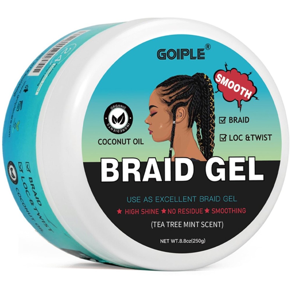 Braid & Loc Gel Good for Twist, Locs, Braids, Edge No Flake Extra Hold High Shine Braiding Gel & Edge Control Long Lasting for Locks, Cornrows Smooths & Tames Frizz 8.8oz (Tea Tree)