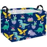 Sanjiaofen Rectangular Easter Dinosaur Basket,Dinosaur Easter Baskets for Boys, Kids Storage Basket Organizer for Boys,Room Decor,Clothers,Toys Box,Books,Kid\'s Gifts Storage.(Easter Dinosaur)