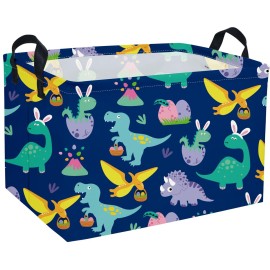 Sanjiaofen Rectangular Easter Dinosaur Basket,Dinosaur Easter Baskets for Boys, Kids Storage Basket Organizer for Boys,Room Decor,Clothers,Toys Box,Books,Kid\'s Gifts Storage.(Easter Dinosaur)