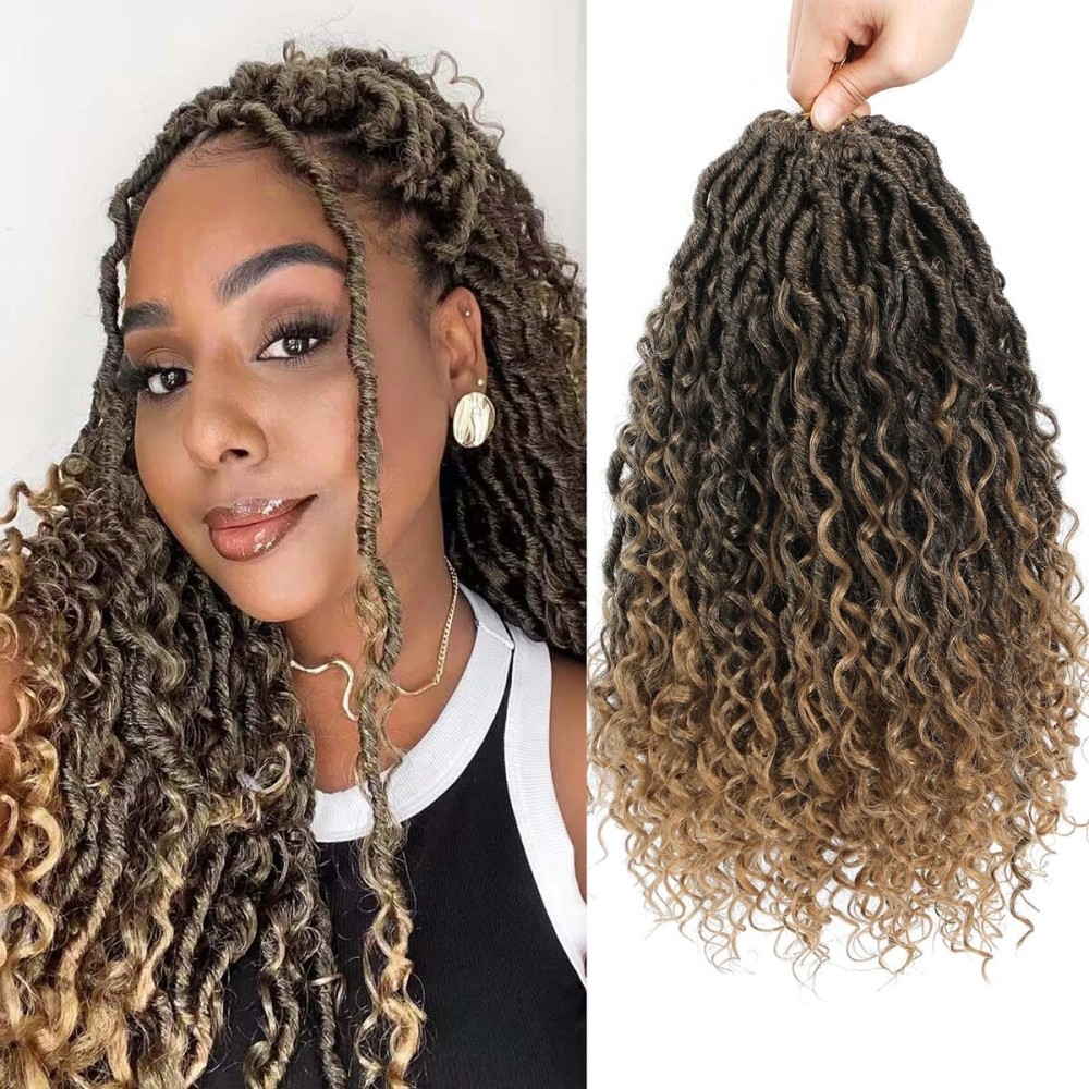 12 Inch 8 Packs Goddess Locs Crochet Hair Faux Locs Crochet Hair for Women Pre Looped River Locs Hair with Curly Ends Synthetic (12 Inch 8 Packs, 1B/27)