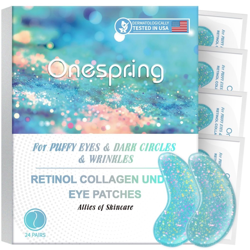 Onespring Eye Masks, Under Eye Patches for Puffiness, Retinol Collagen Eye Gel Pads, Reduce Wrinkles, Eye Bags & Dark circles - Face Mask Skincare, Anti Aging & Moisturizer, 24 Pairs