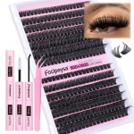 Focipeysa DIY Eyelash Extension Kit Lash Extension Kit D Curl Lash Clusters Kit Individual Eyelashes with Lash Bond and Lash Seal, Tweezers, DIY Lashes at Home (280Pcs 80D+100D 8-16mm)