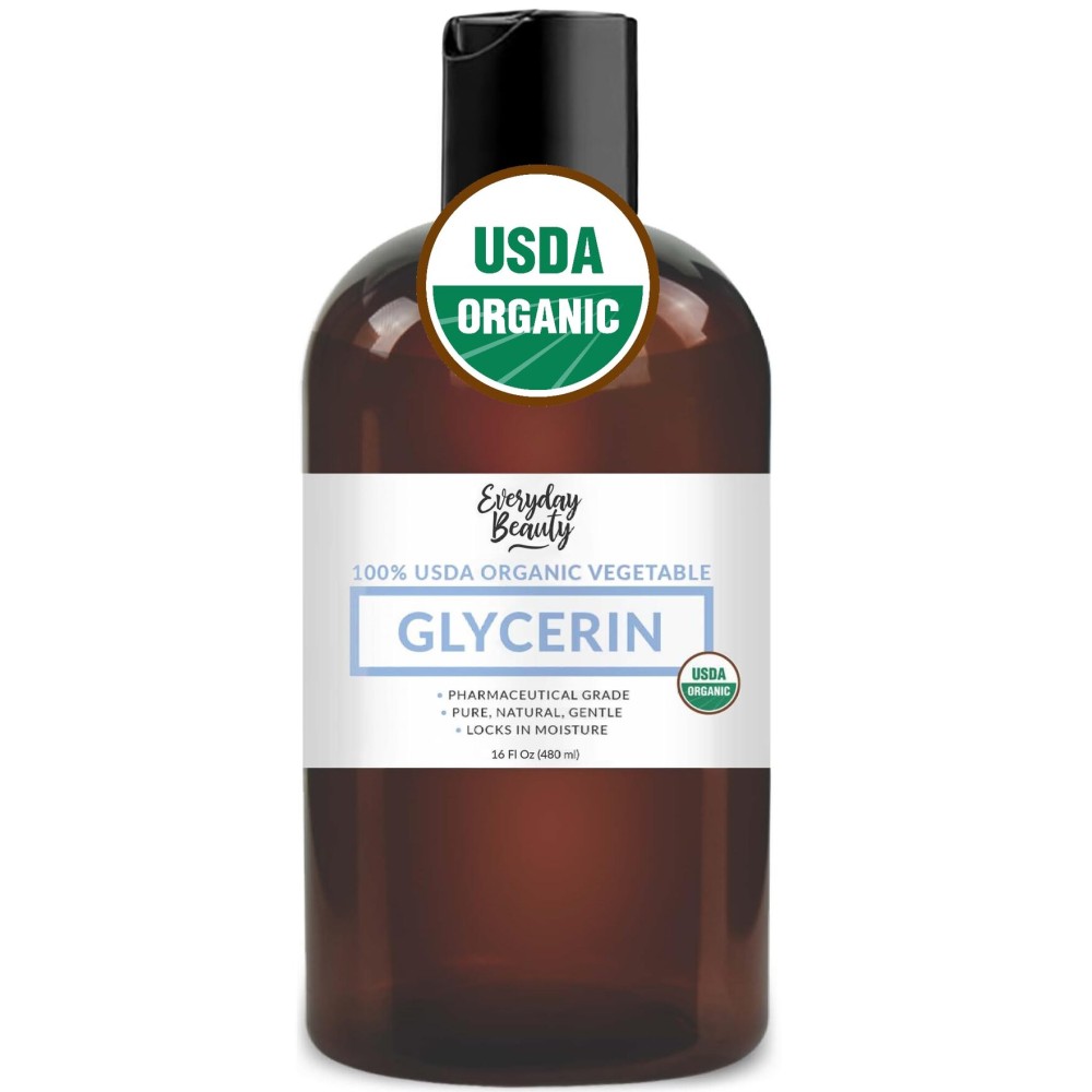 100% Organic Glycerin - USDA Certified - Perfect for DIY Beauty Products, Crafts, and Formulations - Derived From Coconut - Skin and Hair Moisturizer for Deep Hydration - 16 Fl Oz - By Everyday Beauty