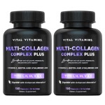 Vital Vitamins Multi Collagen Plus (2-Pack) - with Biotin, Hyaluronic Acid, Vitamin C - Type I, II, III, V, X - for Women & Men - Hair, Skin, Nails Beauty Complex