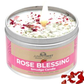 Rose Smudge Candle (6oz) Love and Healing - Energy Cleansing Candle - Real Sage & Essential Oils - Spiritual for Protection, Meditation & Manifestation - Soy-Based - Made in The USA