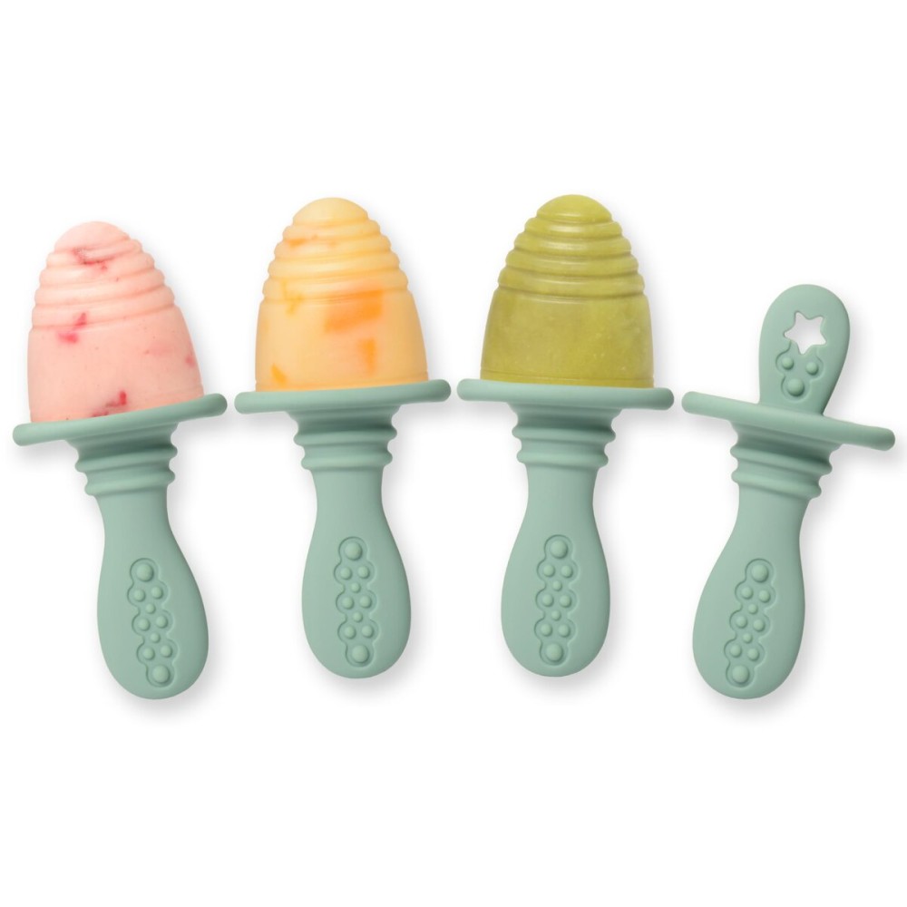 PrimaStella Silicone Petite Pops - Baby Popsicle Mold - BPA Free - Dishwasher Safe - 4 months+ (Sage Green Teether Pops)