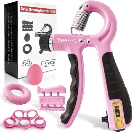 FLYFE Grip Strength Trainer Kit (5 Pack), Forearm Strengthener, Hand Squeezer Adjustable Resistance, Finger Stretcher, Grip Ring, Relief Ball and Finger Exerciser for Men and Women, Injury Recovery