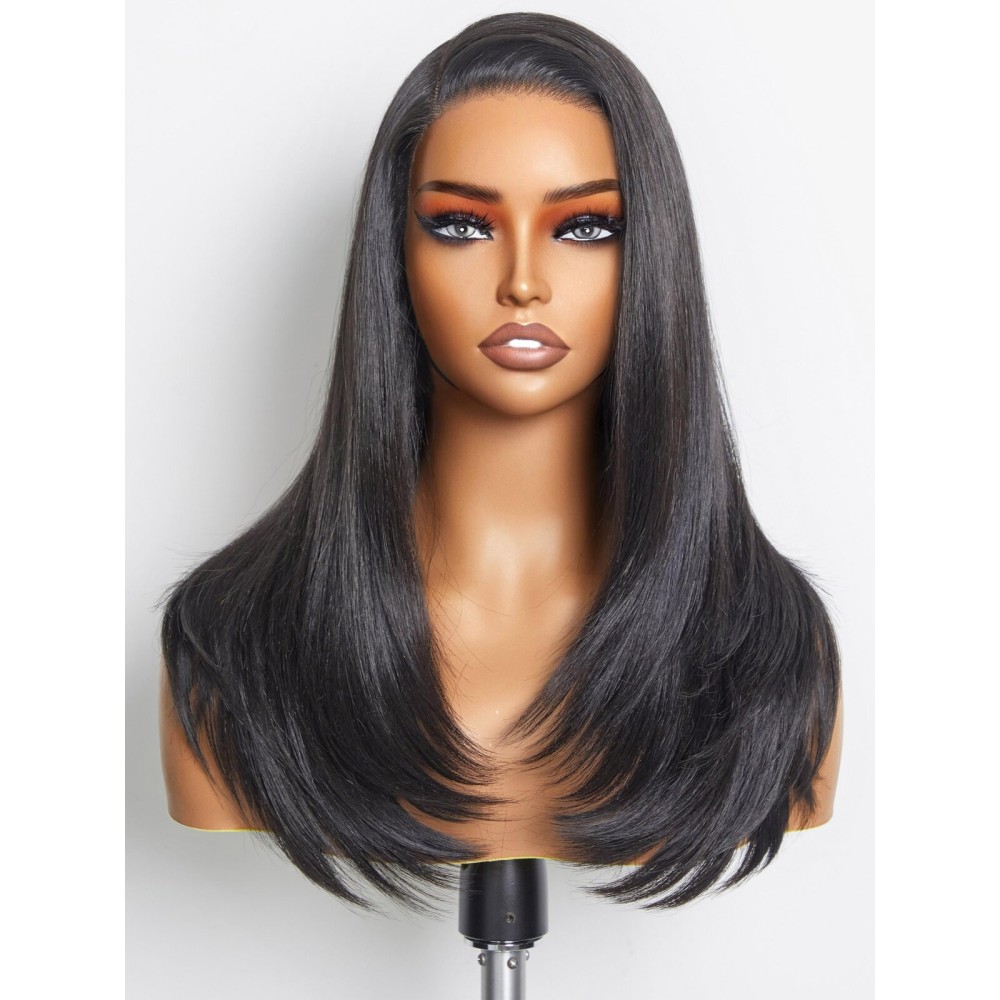GORGIUS Short Black Straight Wig 18 Inch 180 Density Glueless Wig Put On Go Wigs Side Part Silky Pre-Plucked Crafted with Style-Archive Technology: Premium Fiber & Remy Human Hair Blend