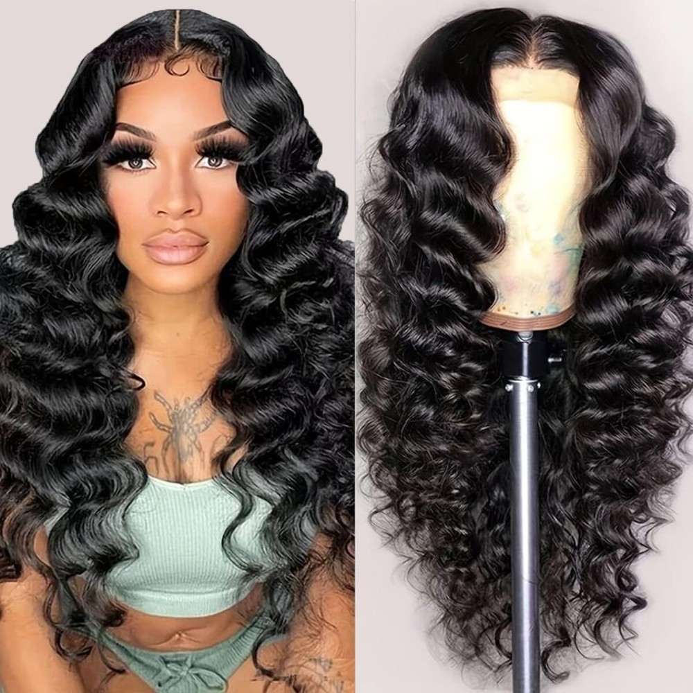 NKTU Deep Wave Lace Front Wigs Human Hair 180 Density Glueless Wigs for Women 13x4 HD Transparent Lace Front Wigs Pre Plucked with Baby Hair 24 Inch