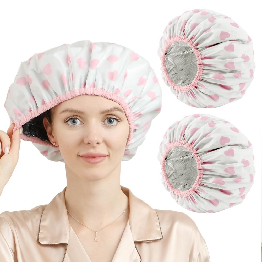 YIZIJIZI 2 Pieces Heat Cap for Deep Conditioning, Conditioning Cap Made of Aluminum Foil for Home and Salon Use, Hair DyeingWhite pink
