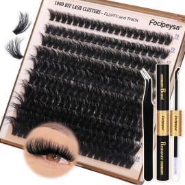 Thick Eyelash Extension Kit Volume Lash Clusters Kit 10-18mm Individual Lashes Clusters 100D DIY Lash Extension Kit 200pcs Clusters Lash with Bond and Remover Lash Applicator by Focipeysa