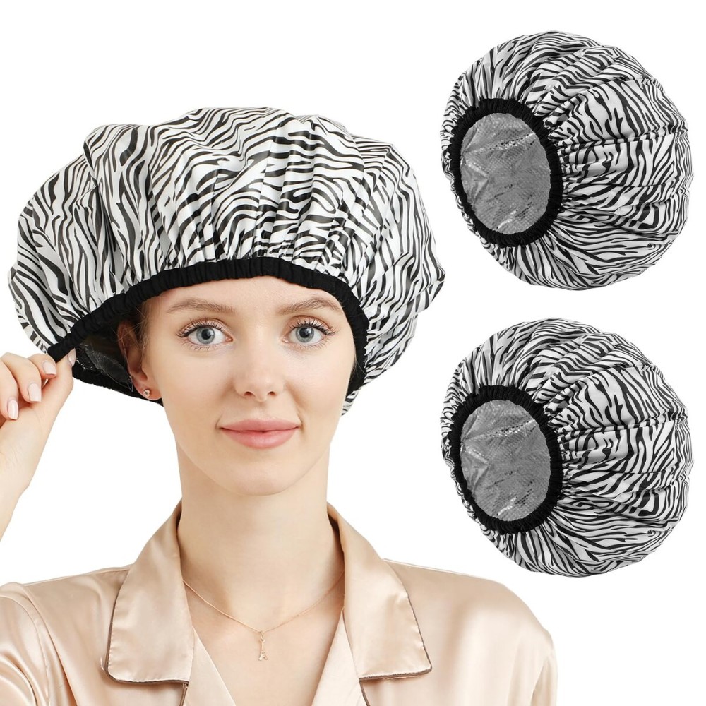 YIZIJIZI 2 Pieces Heat Cap for Deep Conditioning, Conditioning Cap Made of Aluminum Foil for Home and Salon Use, Hair DyeingBlack white stripes