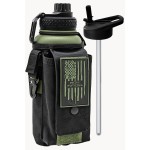 Iron Infidel Battle Bottle - 32 Oz Insulated Water Bottle with Straw Lid & Chug Cap, Stainless Steel Metal Flask Includes Rugged, Removable Sleeve for Keys, Wallet, & Phone (Widowmaker 1 Liter)