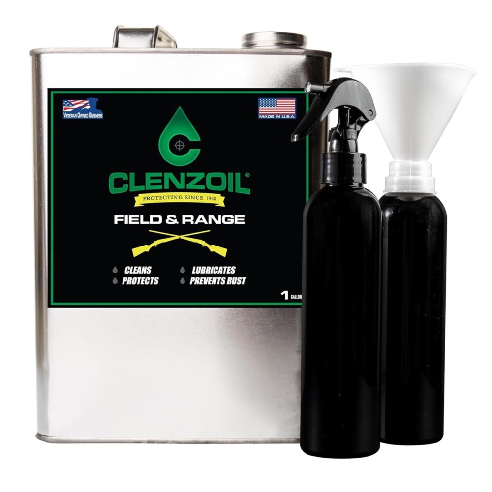 Clenzoil Field & Range Gun Oil | One Gallon | Cleaner Lubricant Protectant [CLP] | Multi-Purpose Gun Cleaner and 3 in 1 Oil | Gallon Jug w/Two Empty Spray Bottles & Funnel