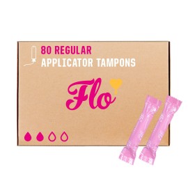 Flo - Organic Cotton Tampons for Women - 80 Pack (80 Regular Tampons) - Leak Proof - No Synthetic Fibers, Chlorine Bleach, or Added Dyes - Bio-Plastic Applicator - Feminine Care - Vegan & Cruelty Free