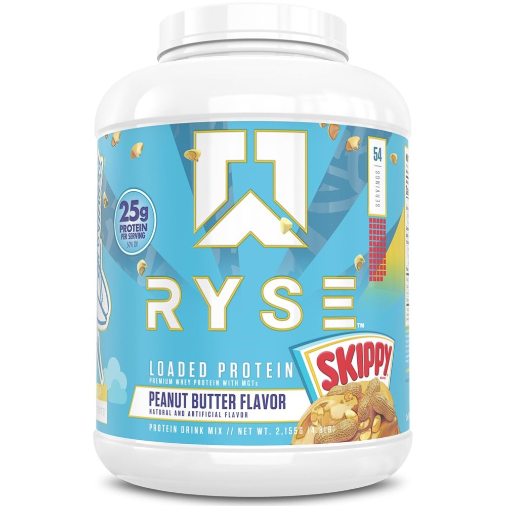 RYSE Loaded Protein Powder - Skippy Peanut Butter - 25g Whey Protein Isolate & Concentrate with Prebiotic Fiber & MCTs - Low Carb, Low Sugar, Digestive-Friendly - 54 Servings / 4 lb Tub
