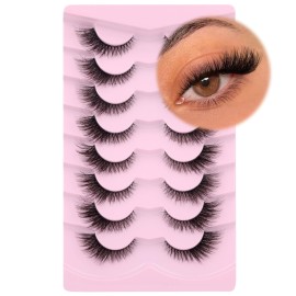 Fox Eye Lashes Wispy Eyelashes Natural Look Clear Band Lashes Fluffy Faux Mink Lashes Strip Natural False Lashes Pack by GVEFETIEE 8 Pairs