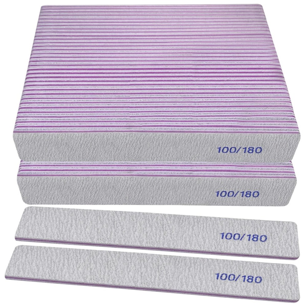 Nail Files (50 Pack), 100/180 Grit Emery Boards Nail File for Natural Nails and Acrylic Nails, Double Sided Emory Boards limas para unas acrilicas Profesional Fingernail Filer Reusable Manicure Gray