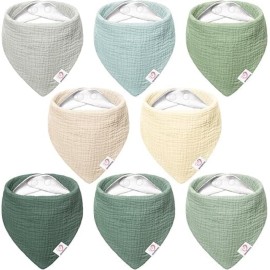 Bearmoss Muslin Baby Bibs 8 Pack Soft Bandana Bibs for Drooling & Teething, Absorbent Burp Cloths with Adjustable Snaps