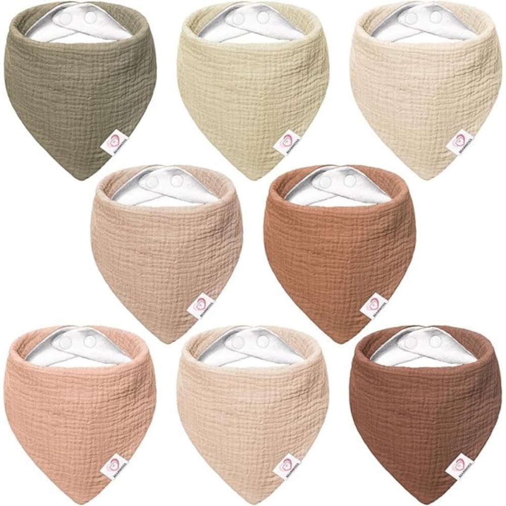 Bearmoss Muslin Baby Bibs 8 Pack Soft Bandana Bibs for Drooling & Teething, Absorbent Burp Cloths with Adjustable Snaps
