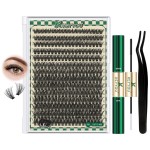 DIY Lash Extension Kit 280pcs Individual Lashes D Curl Eyelash Extension Kit KEYYOU 50D 9-18Mix Natural Lash Clusters with Lash Bond and Seal and Lash Applicator for DIY at Home(KIT-50D-0.07D-9-18Mix)