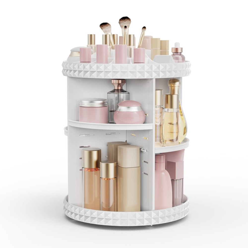 Rosoenvi Rotating Makeup Organizer, 360 Spinning Skincare Organizers, Adjustable Layer Cosmetic Storage Lazy Susan Makeup Organizers for Dresser Bathroom, Medium, White